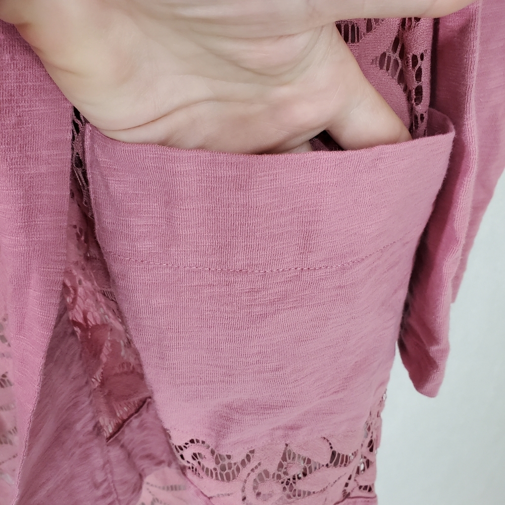LOGO by Lori Goldstein Women's Open Front Dusty Pink Lace Cardigan Size M - Picture 6 of 7